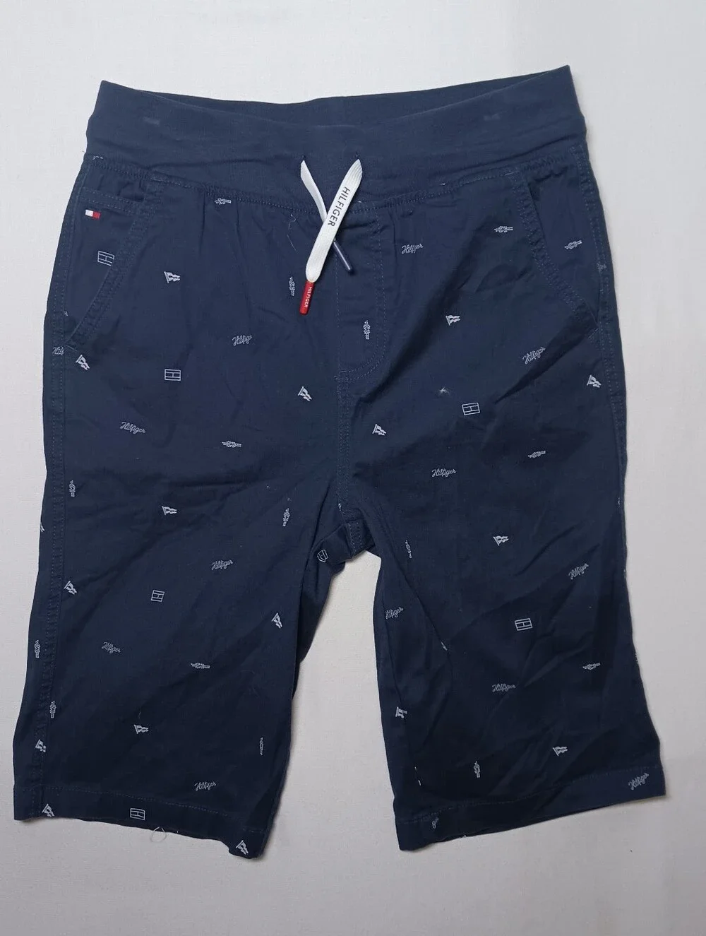 Tommy Hilfiger Boys Pull On Bermuda Shorts XL Navy Blue All Over Print Logo